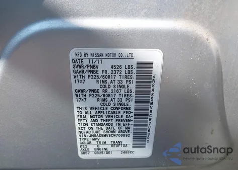 2012 Nissan Rogue Sv z USA, uszkodzony, nr VIN JN8AS5MV9CW706892